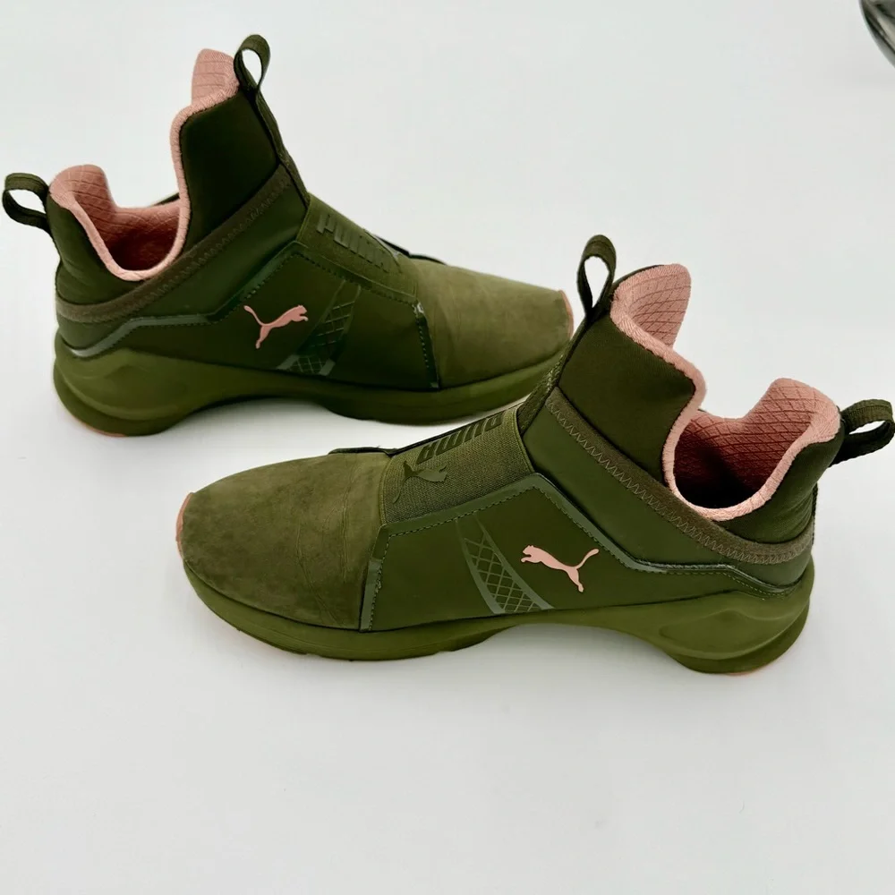 Puma Green Sneakers with Pink Highlights - Picture 1 of 9